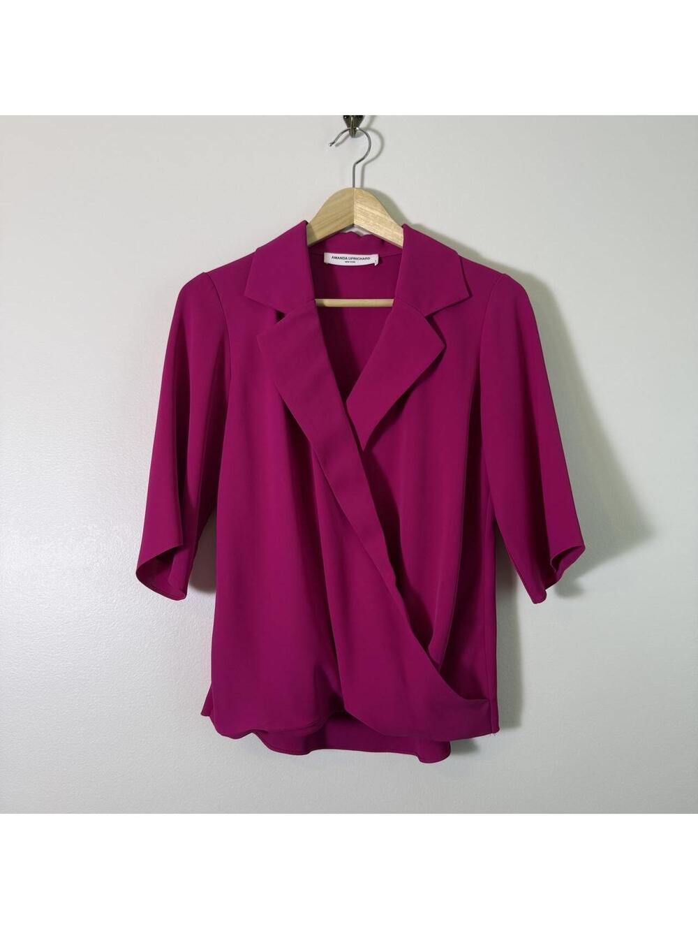 Amanda Uprichard Women's Jewel Tone Fuchsia Pink Wrap Blouse size Small